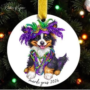 Mardi Gras Shetland Sheepdog Christmas Ornament – Dog Lover Keepsake, Custom